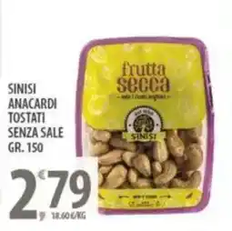 Sisa Sinisi anacardi tostati senza sale offerta