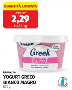 ALDI BROOKLEA Yogurt greco bianco magro offerta