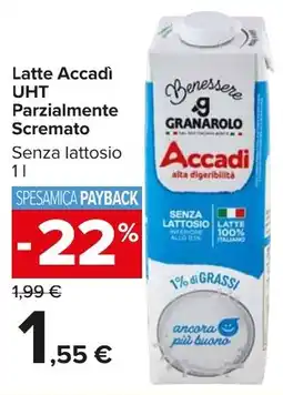 Carrefour Market Latte Accadi UHT Parzialmente Scremato Senza lattosio offerta