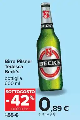 Carrefour Birra Pilsner Tedesca Beck's offerta
