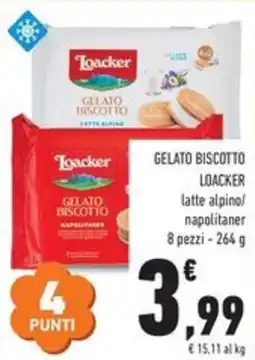 Conad GELATO BISCOTTO LOACKER latte alpino/ napolitaner 8 pezzi offerta