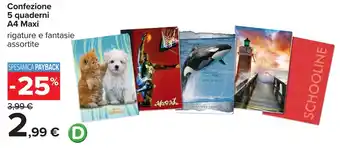 Carrefour Confezione 5 quaderni A4 Maxi offerta