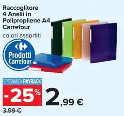 Carrefour Raccoglitore 4 Anelli in Polipropilene A4, Carrefour offerta