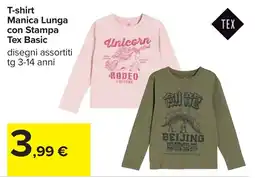 Carrefour T-shirt Manica Lunga con Stampa Tex Basic offerta