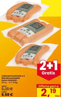 Interspar 4 Würstel Frankfurter o 3 Würstel senza pelle Sanus Vontavon offerta