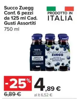Carrefour Succo Zuegg Conf. 6 pezzi da 125 ml Cad. Gusti Assortiti offerta