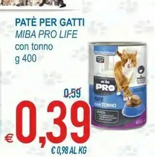 MD Discount Miba pro life patè per gatti con tonno 400 g offerta