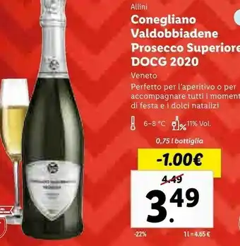 Lidl Conegliano valdobbiadene prosecco superiore extra dry 750 g(ml) offerta