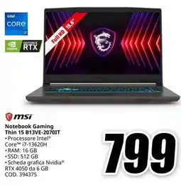 MediaWorld msi Notebook Gaming Thin 15 B13VE-2070IT offerta