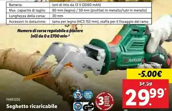 Lidl Parkside seghetto ricricabile offerta