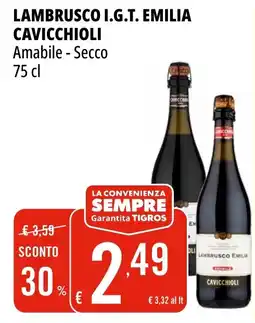 Tigros Lambrusco i.g.t. emilia CAVICCHIOLI offerta