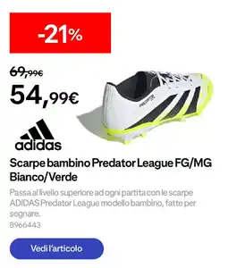 Decathlon adidas Scarpe bambino Predator League FG/MG Bianco/Verde offerta