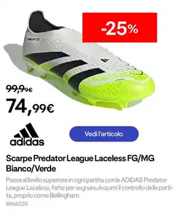 Decathlon adidas Scarpe Predator League Laceless FG/MG Bianco/Verde offerta