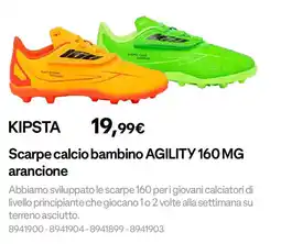 Decathlon KIPSTA Scarpe calcio bambino AGILITY 160 MG arancione offerta