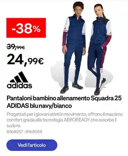 Decathlon adidas Pantaloni bambino allenamento Squadra 25 ADIDAS blu navy/bianco offerta