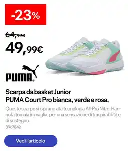 Decathlon Scarpa da basket Junior PUMA Court Pro bianca, verde e rosa. offerta