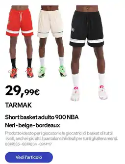 Decathlon TARMAK Short basket adulto 900 NBA Neri-beige-bordeaux offerta