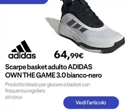 Decathlon Scarpe basket adulto ADIDAS OWN THE GAME 3.0 bianco-nero offerta