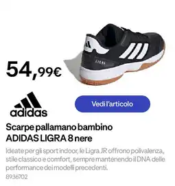 Decathlon Scarpe pallamano bambino ADIDAS LIGRA 8 nere offerta