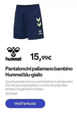 Decathlon Pantaloncini pallamano bambino Hummel blu-giallo offerta