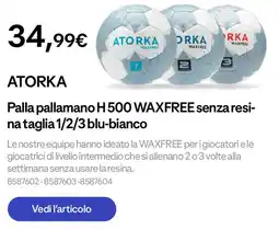 Decathlon Palla pallamano H 500 WAXFREE senza resi- na taglia 1/2/3 blu-bianco offerta