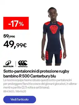 Decathlon Sotto-pantaloncini di protezione rugby bambino R 500 Canterbury blu offerta