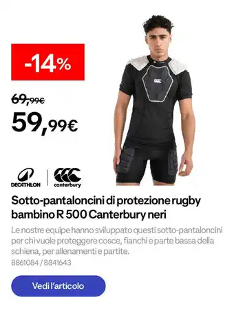 Decathlon Sotto-pantaloncini di protezione rugby bambino R 500 Canterbury neri offerta