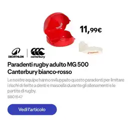 Decathlon Paradenti rugby adulto MG 500 Canterbury bianco-rosso offerta