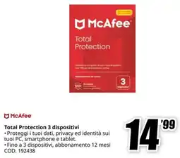 MediaWorld McAfee Total Protection 3 dispositivi offerta