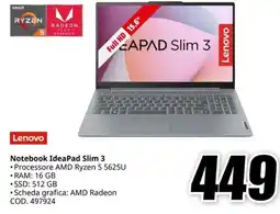 MediaWorld LENOVO Notebook IdeaPad Slim 3 offerta