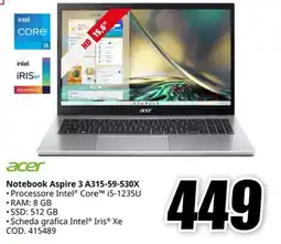 MediaWorld ACER Notebook Aspire 3 A315-59-530X offerta