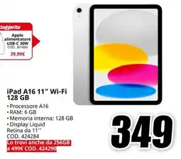 MediaWorld iPad A16 11" Wi-Fi 128 GB offerta
