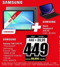 MediaWorld SAMSUNG Galaxy Tab S10 FE offerta