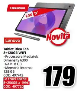 MediaWorld LENOVO Tablet Idea Tab 8+128GB WIFI offerta