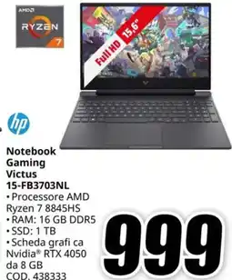 MediaWorld HP Notebook Gaming Victus 15-FB3703NL offerta