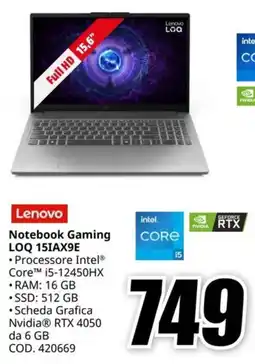 MediaWorld LENOVO Notebook Gaming LOQ 15IAX9E offerta
