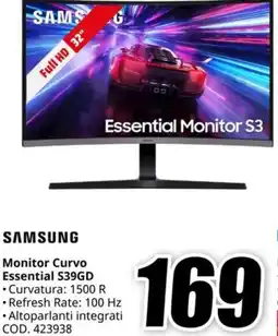 MediaWorld SAMSUNG Monitor Curvo Essential S39GD offerta