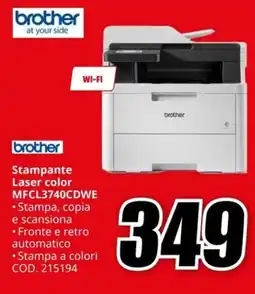 MediaWorld BROTHER Stampante Laser color MFCL3740CDWE offerta