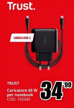 MediaWorld TRUST Caricatore 65 W per notebook offerta