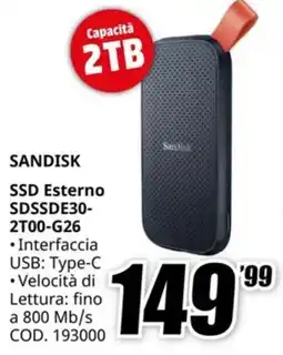 MediaWorld SANDISK SSD Esterno SDSSDE30- 2T00-G26 offerta