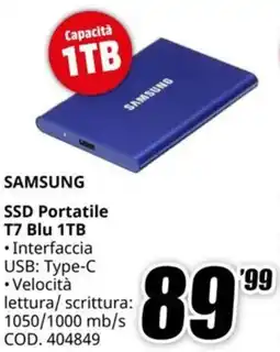 MediaWorld SAMSUNG SSD Portatile T7 Blu 1TB offerta