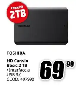 MediaWorld TOSHIBA HD Canvio Basic 2 TB offerta