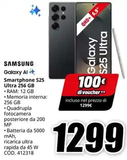 MediaWorld SAMSUNG Galaxy Al Smartphone S25 Ultra 256 GB offerta