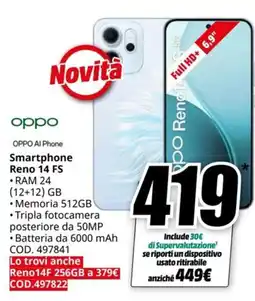 MediaWorld OPPO AI Phone Smartphone Reno 14 FS offerta