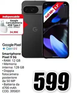 MediaWorld GOOGLE PIXEL Gemini Smartphone Pixel 9 5G offerta