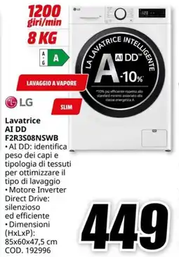 MediaWorld LG Lavatrice AI DD F2R3S08NSWB offerta