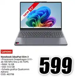 MediaWorld LENOVO Notebook IdeaPad Slim 3 offerta