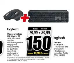 MediaWorld LOGITECH Mouse wireless MX Master 3S offerta