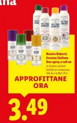 Lidl Neutro Roberts Essenze Italiane Deo spray o roll on offerta