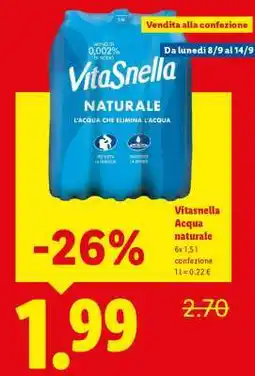 Lidl Vitasnella Acqua naturale offerta